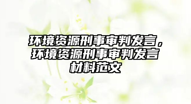 環境資源刑事審判發言，環境資源刑事審判發言材料范文