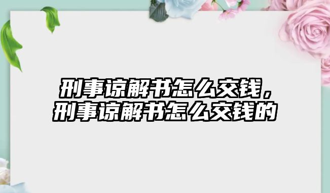 刑事諒解書怎么交錢，刑事諒解書怎么交錢的