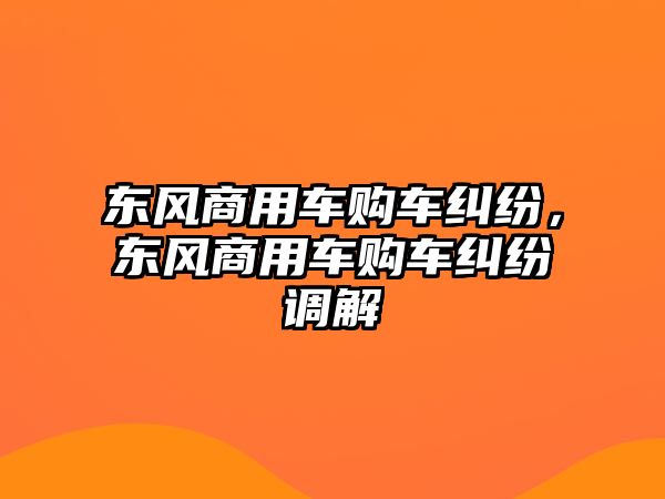 東風商用車購車糾紛，東風商用車購車糾紛調解