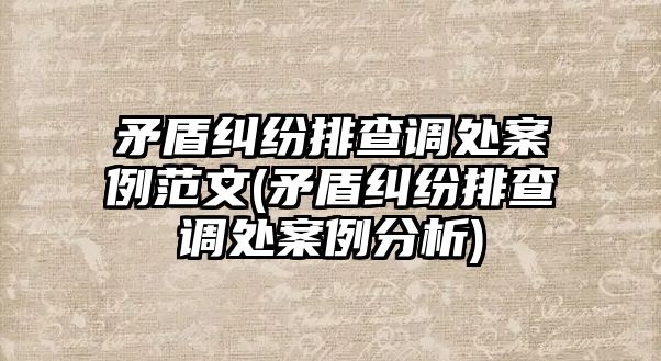 矛盾糾紛排查調處案例范文(矛盾糾紛排查調處案例分析)